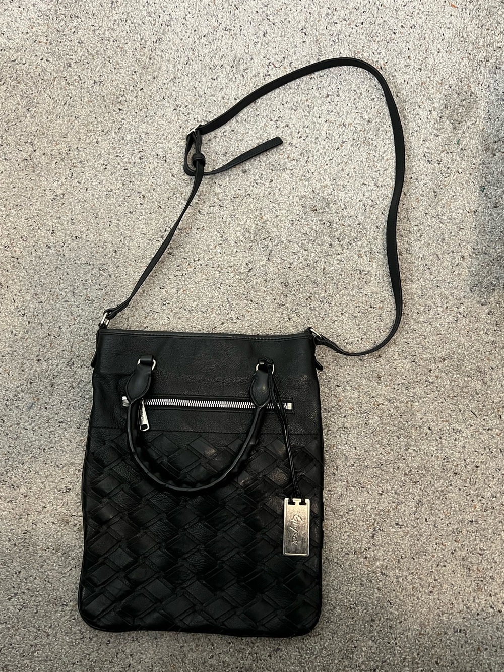 Joy Gryson Black Basketweave Leather Convertible Crossbody Bag
